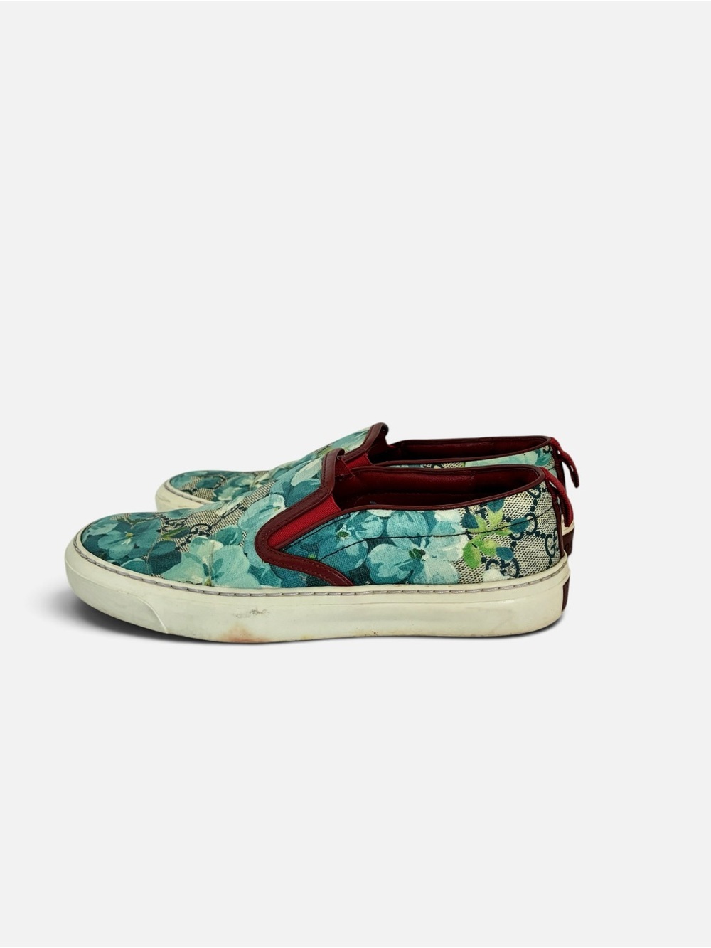 Gucci Floral Slip-On Sneakers in Teal and Burgundy - Picture 3 of 6